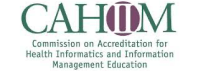 The logo of CAHIIM, featuring the acronym 'CAHIIM' and the full name 'Commission on Accreditation for Health Informatics and Information Management Education', representing its role in accrediting health informatics and information management education programs.