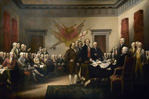Image depicting the 'Declaration of Independence' by John Trumbull, painted in 1819.
