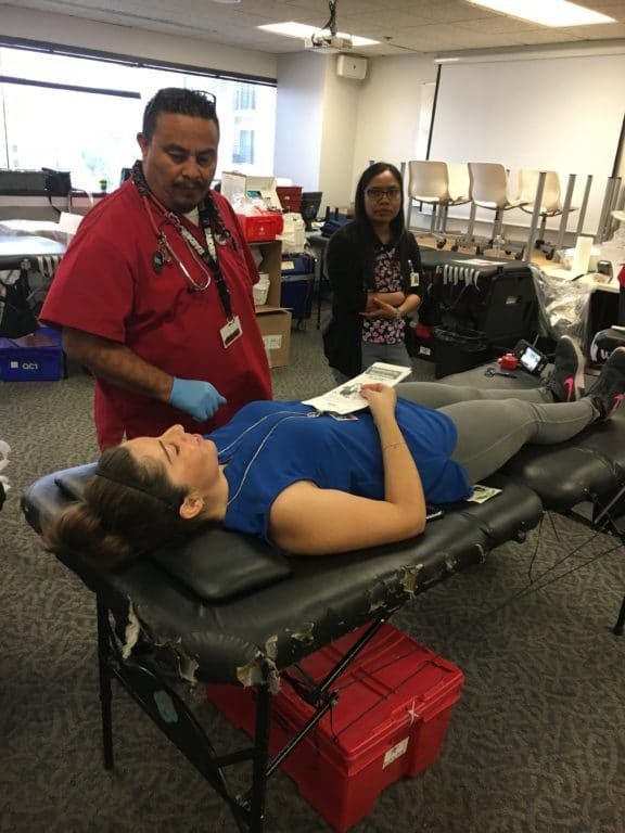 CBD College students and staff donating blood at the 12-hour blood drive event.