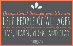 Illustration of a heart with 'Occupational Therapy Month' text.
