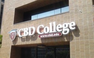 Front facade of a building at CBD College