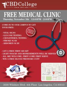 Flyer advertising a free medical clinic event.