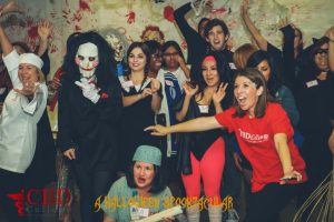 CBD College Halloween Spooktacular event with students in costumes.
