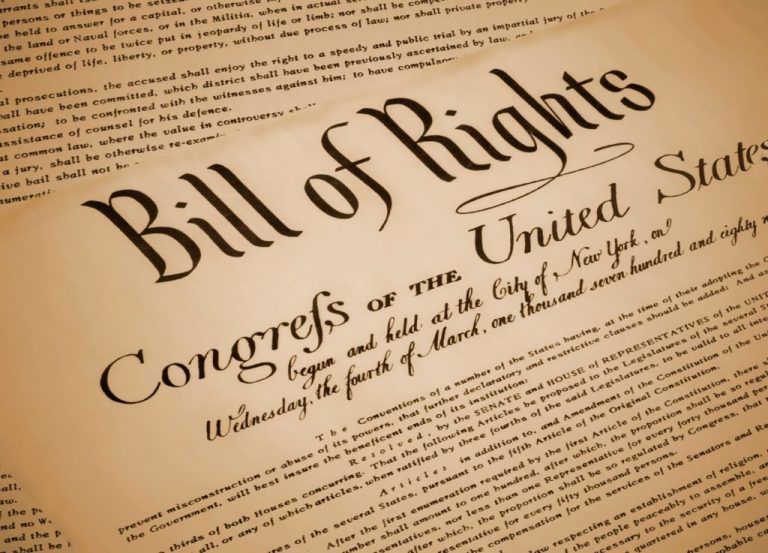 Image depicting the Bill of Rights, including Amendments 1 to 10.