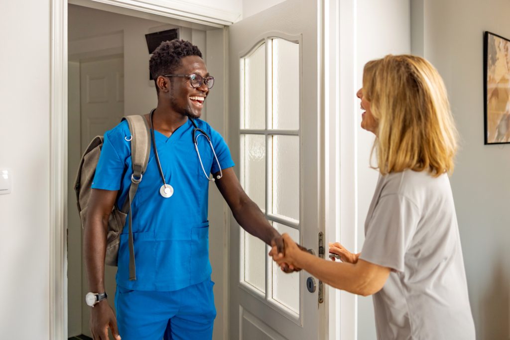 A physical therapist assistant (PTA) provides therapy services directly to a patient in the comfort of their home. With expertise and compassion, the PTA delivers personalized treatment plans and exercises aimed at improving the patient's mobility, strength, and overall function. This home-based care promotes convenience and accessibility while facilitating the patient's rehabilitation journey in a familiar environment.