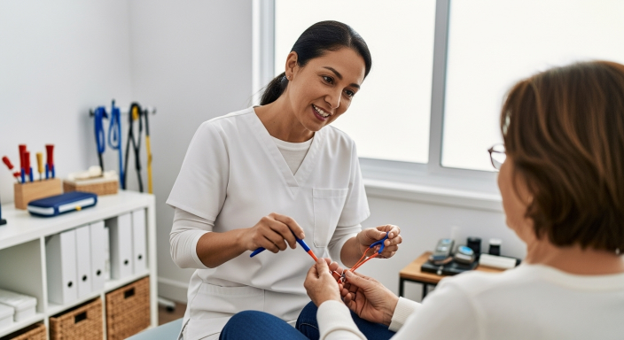 occupational therapist working with patient to improve writing abilities