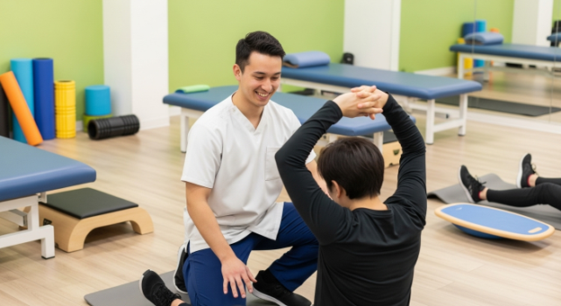 physical therapist assistant working with client