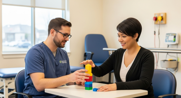 occupational therapist working with patient