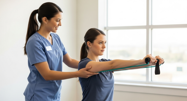 occupational therapist working with patient